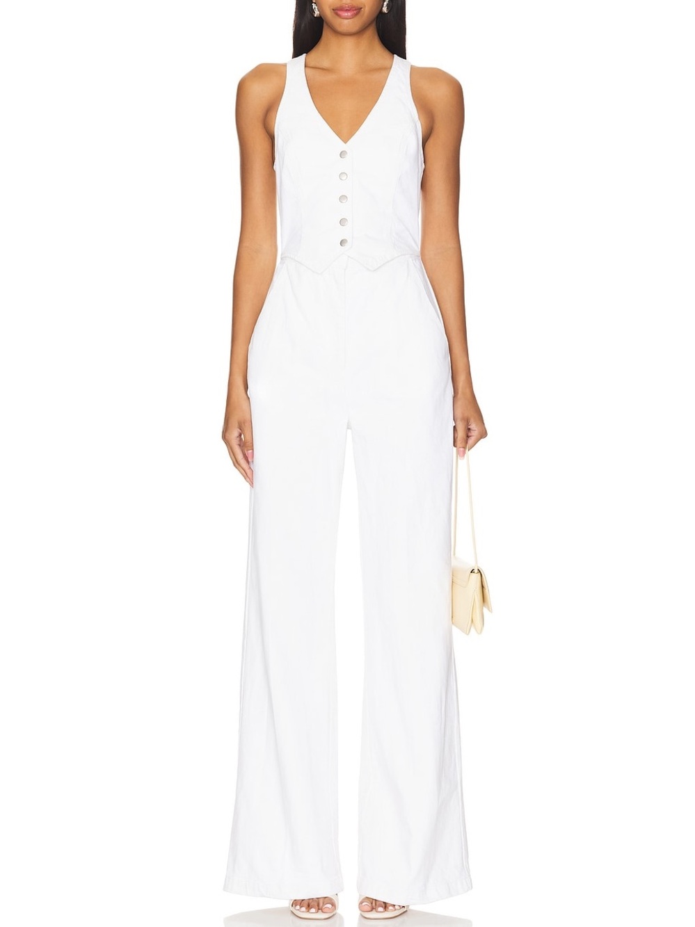 Amanda Uprichard Ethan Jumpsuit in White Denim Vest Sz L